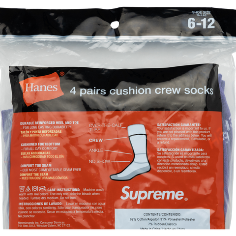 SUPREME Hanes Crew Socks 4-Pack SUPREME Hanes Crew Socks 4-Pack
