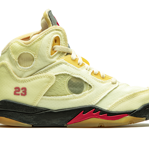 Nike Air Jordan 5 High-Top in Sail, Yellow & Red Accents Size 5.5 Grade School Nike Air Jordan 5 Retro WHAT THE RED AND YELLOW CZ5725-700  main image 3