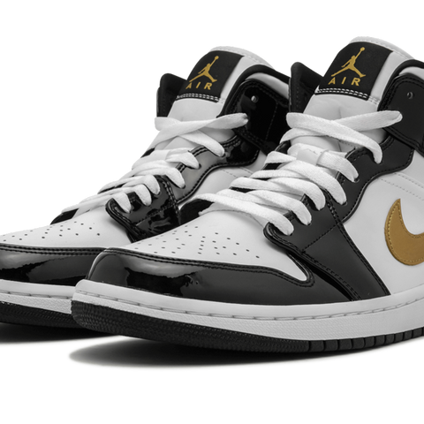 Jordan 1 mid patent leather black gold clearance