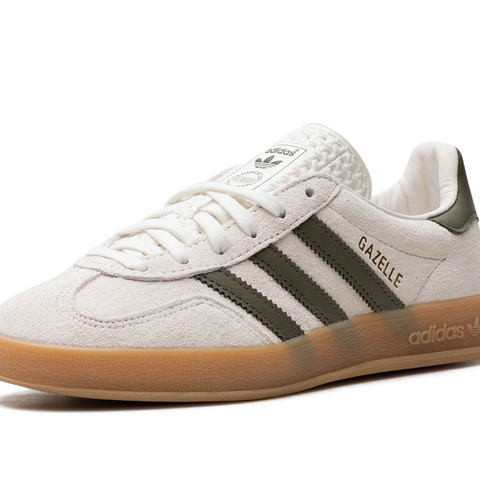 adidas Women's Originals Gazelle Indoor Casual Shoes in White/Olive/Gum