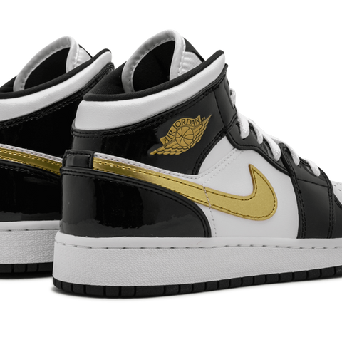 Air jordan 1 mid patent leather black gold on sale