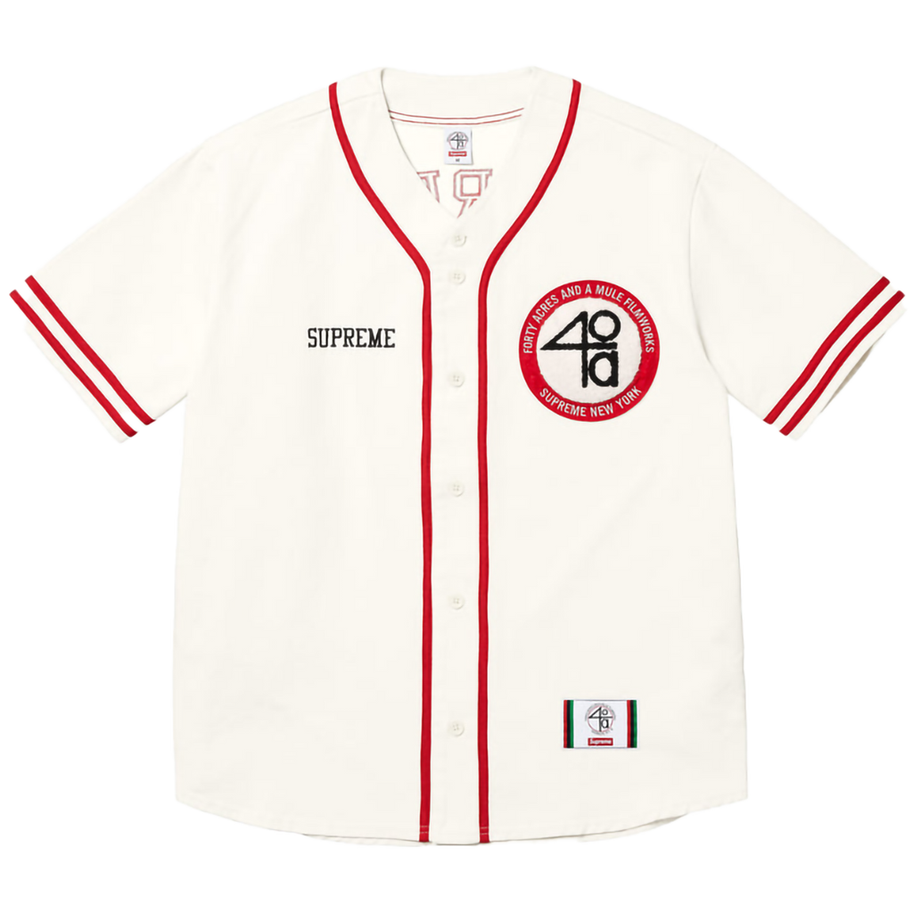 Supreme 40 Acres Twill Baseball Jersey White Men's - SS25 - US